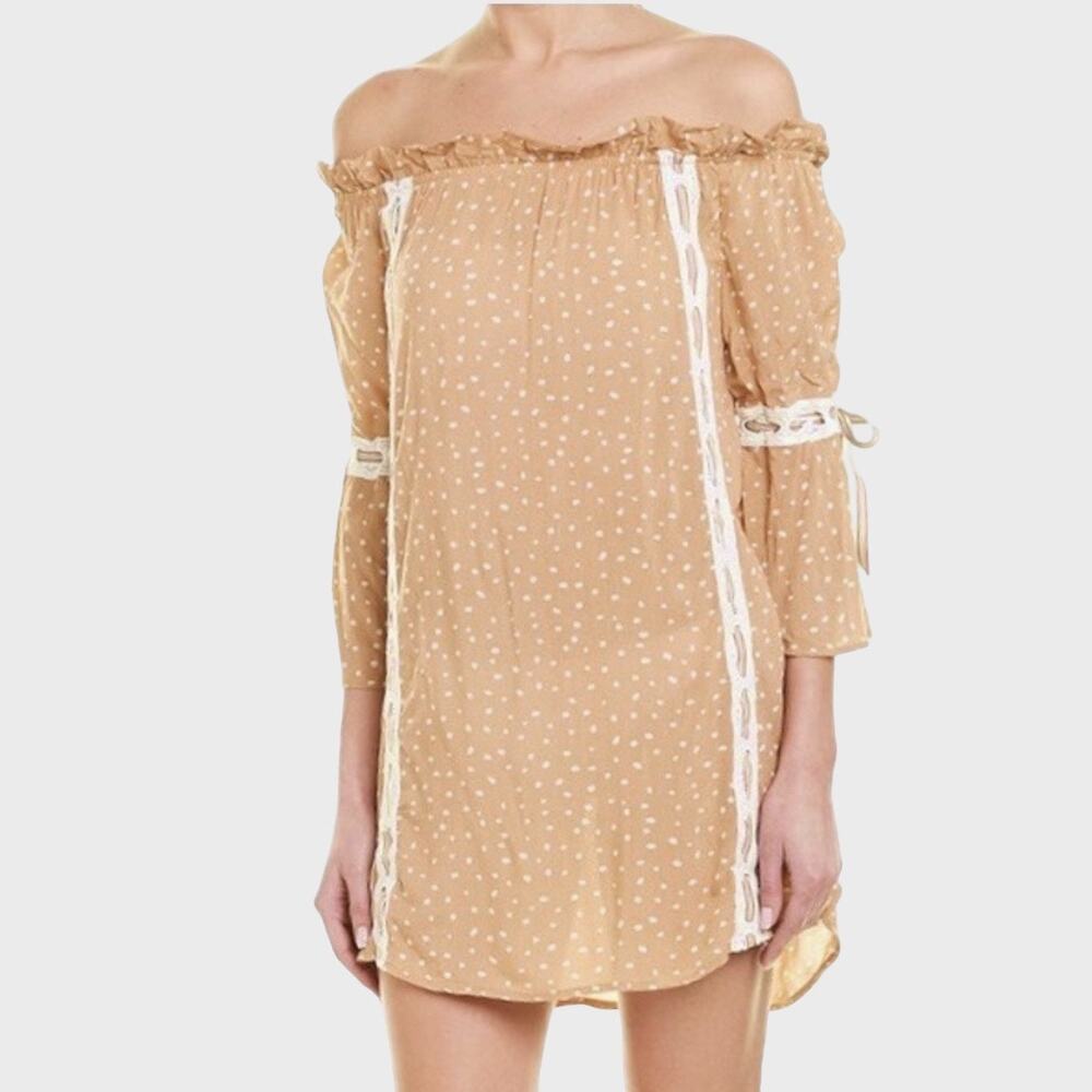 Surf Gypsy Polkadot Off The Shoulder Mini Dress Cover-Up Beachy Romantic Size M